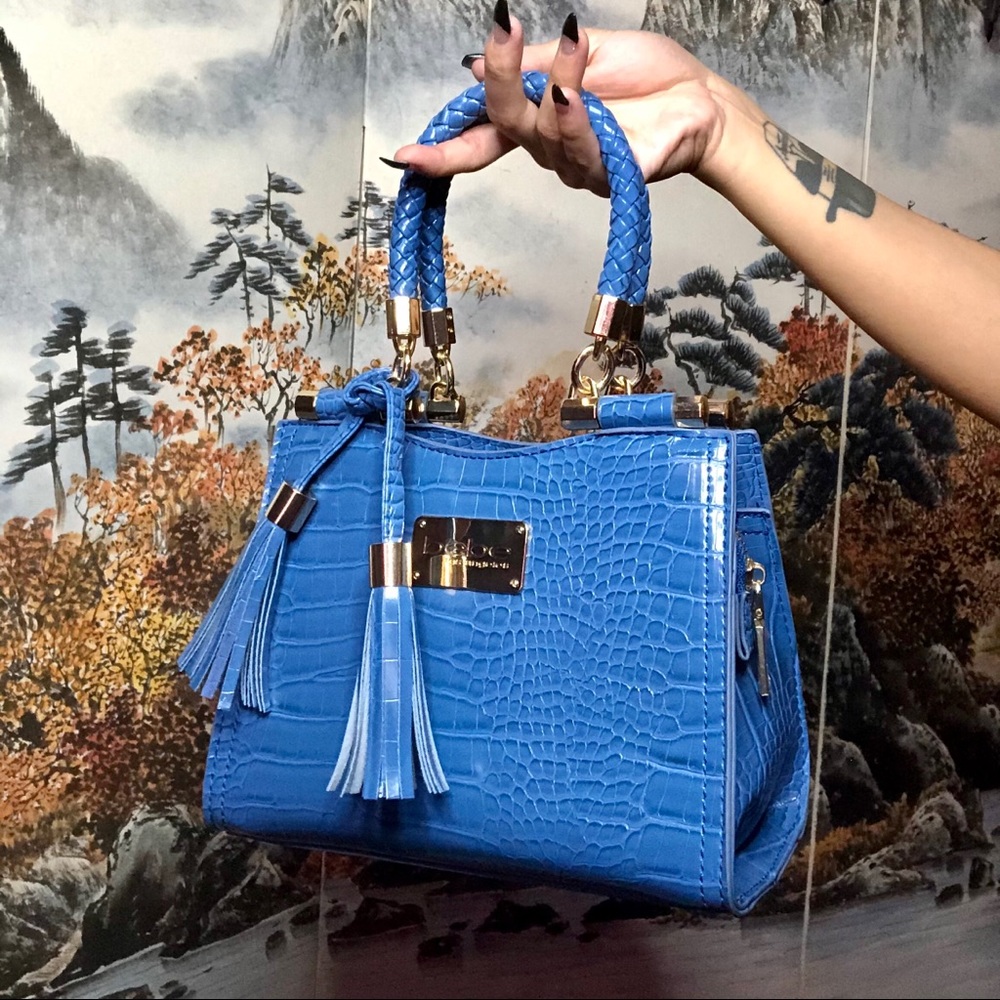 Faux alligator skin blue purse by Bebe NWT!